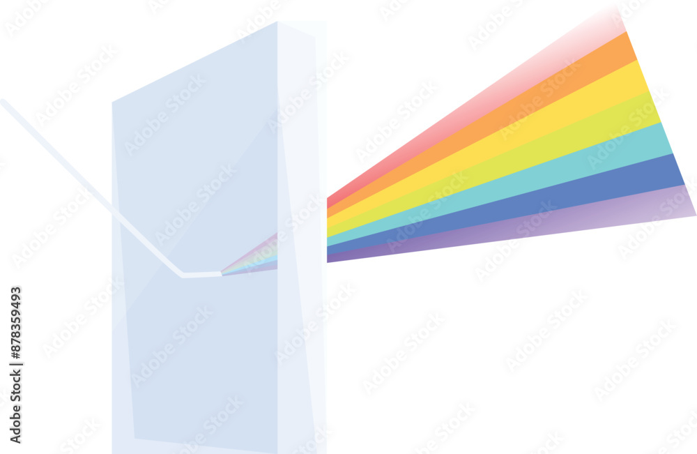 Poster beam of light is passing through a triangular prism, creating a colorful rainbow spectrum