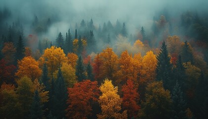 autumn landscape with fog