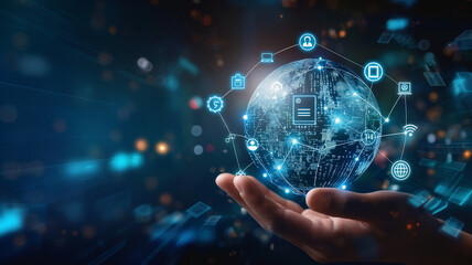 globe, phone with social network