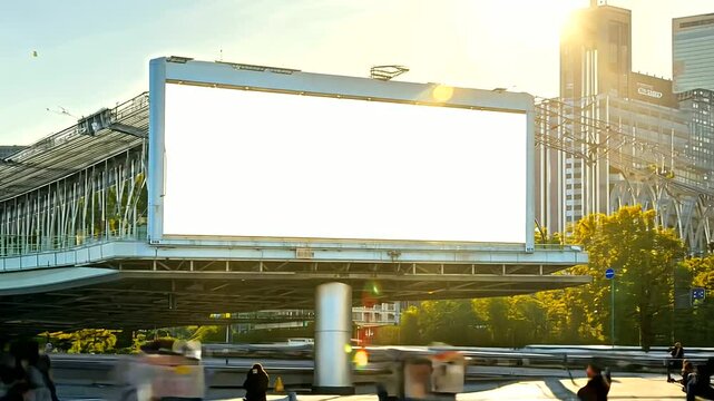 white empty billboard at a bus station on a sunny day