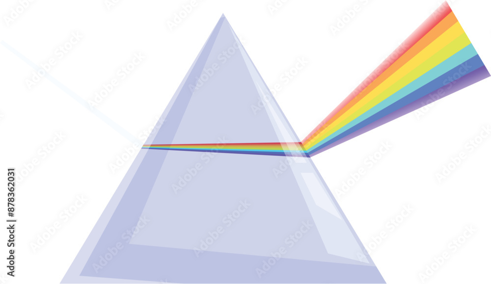 Poster Light beam dispersing into visible color spectrum while passing through triangular prism
