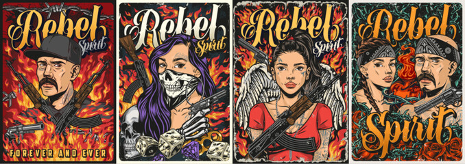 Rebel spirit set flyers colorful