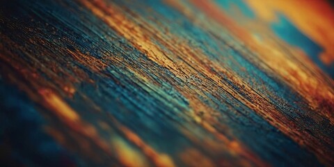 Fototapeta premium A painting of a wooden surface with a blue and orange color scheme