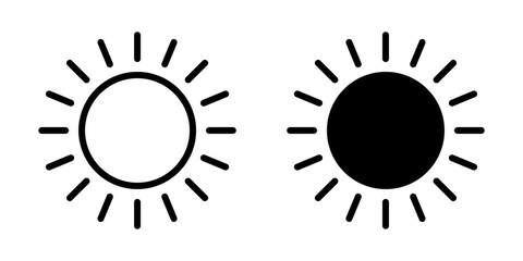 Sun icon, sun symbol isolated on white.