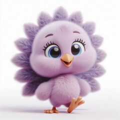 Fototapeta premium Cute furry peacok 3D character on white background 