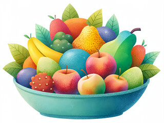 Various fruits in a blue plate on a white background
