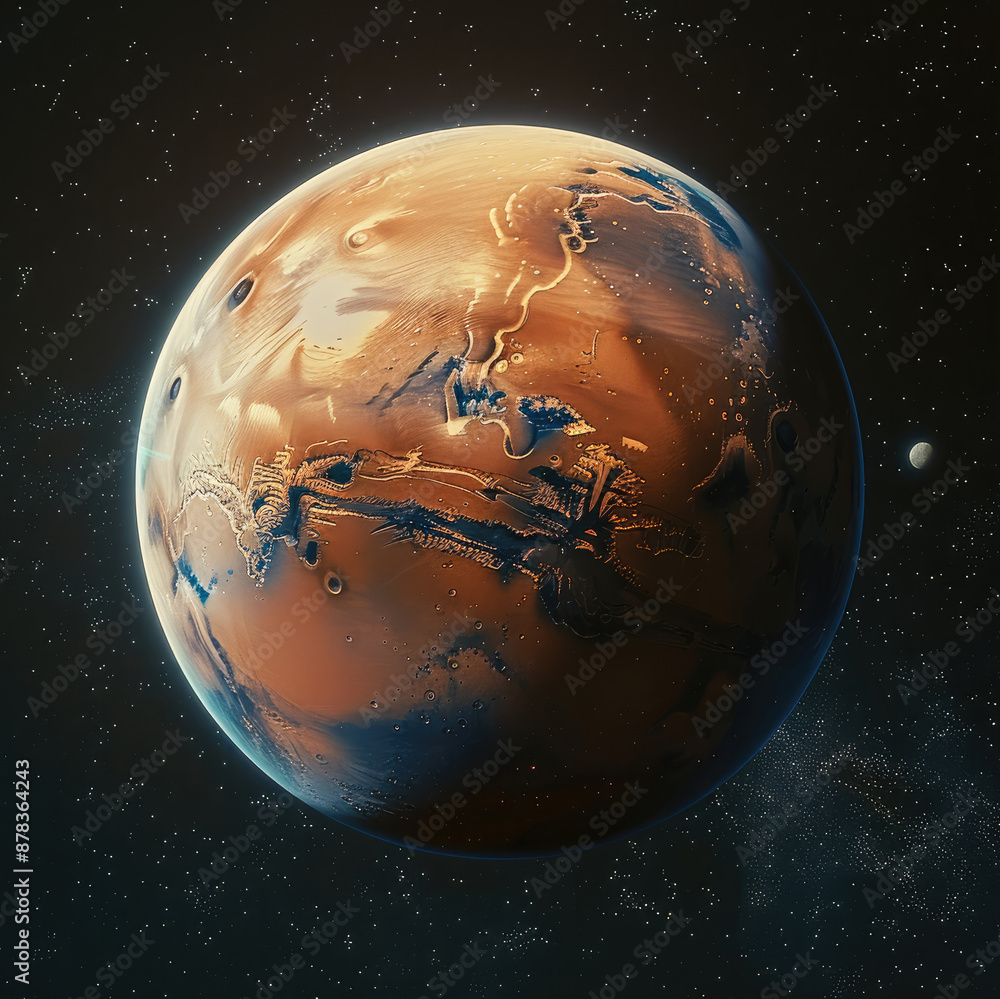 Poster Mars in space. Generative AI.