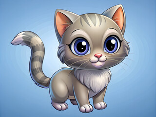 Obraz premium A cartoon cat with blue eyes. The cat is cute and playful, and it seems to be looking at the camera