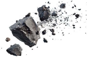 Realistic swarms of asteroids (meteors) with sci-fi or futuristic aesthetics. Isolated on white background.