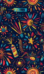 2D illustrator doodle tile patterns with cute graphic designs