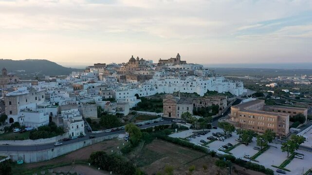 View of Ostuni white town, Brindisi, Puglia (Apulia), Italy, Europe. Old Town is Ostuni's citadel. Ostuni is referred to as the White Town. Ostuni white town skyline and church, Brindisi, Italy.