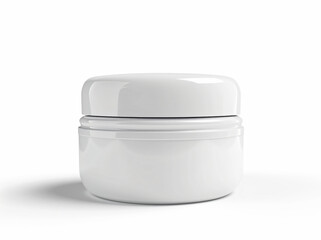 White cosmetic jar with cream isolated on white background, in the style of front view.