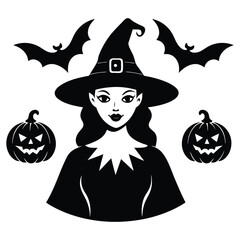 Vintage-Style Halloween Elements Retro Aesthetic Witches Silhouette vector Art illustration Bundle.