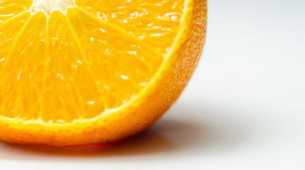 A half of orange with the white part of the fruit visible