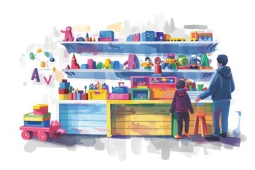 a person and child at a toy store 