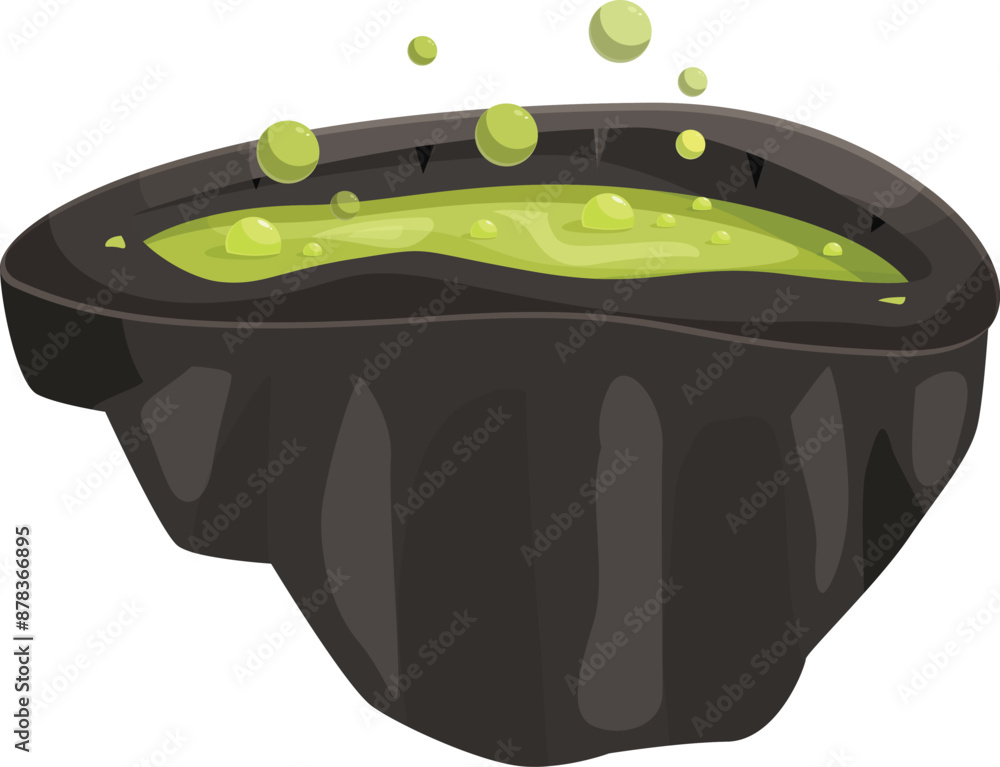 Poster black cauldron is bubbling with a mysterious green potion, perfect for adding a touch of spooky char