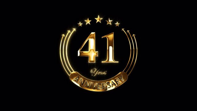 Happy 41st Anniversary Celebration. Golden 41 Years Anniversary Animation in Gold Color on the Transparent Background, Alpha Channel. Great for greetings, celebrations, events, and gifts.