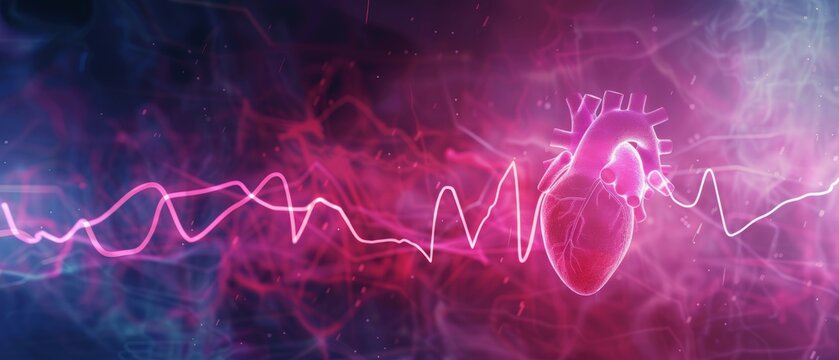 Cardiogram Banner. Visualize Hearts Electrical Activity Over Time Period.