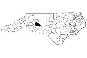 Map of Rowan County in North Carolina state on white background. single County map highlighted by black color on North Carolina map. UNITED STATES, US