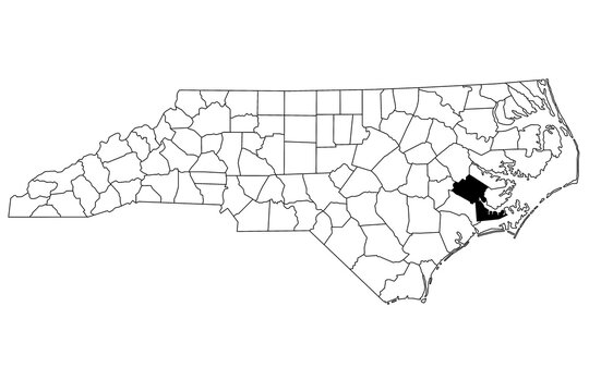 Map of craven County in North Carolina state on white background. single County map highlighted by black color on North Carolina map. UNITED STATES, US