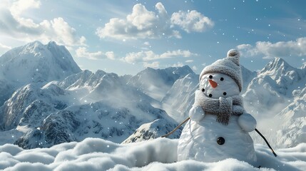 Obraz premium View of sad snowman in snow mountains