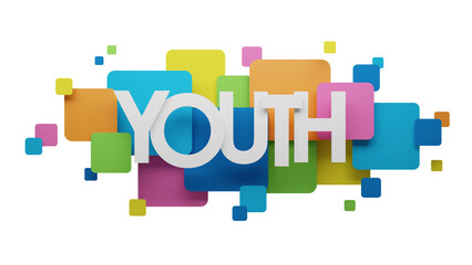 YOUTH typography banner on colorful squares on transparent background