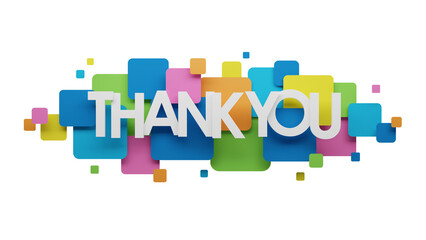 THANK YOU typography banner on colorful squares on transparent background