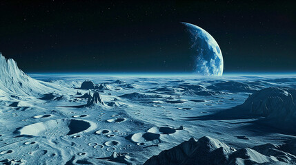 Rugged Lunar Landscape with Earth on the Horizon