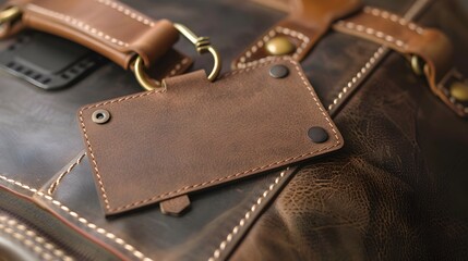 Blank Label Luggage Tag: A luggage tag with no label on a travel bag.
