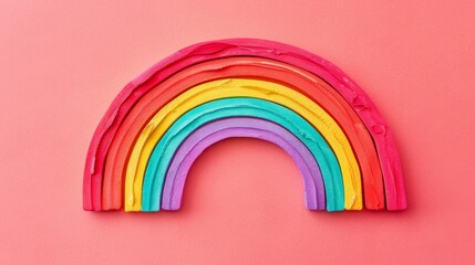 Obraz premium A colorful rainbow made from playdough, arranged on a pink background.