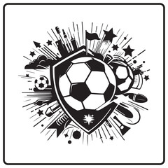 new football logo and T-shirt design silhouette vector style with white background , Vector flying football ,