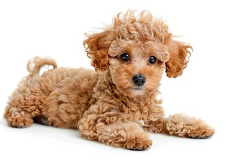 Adorable Brown Poodle Puppy on White Background