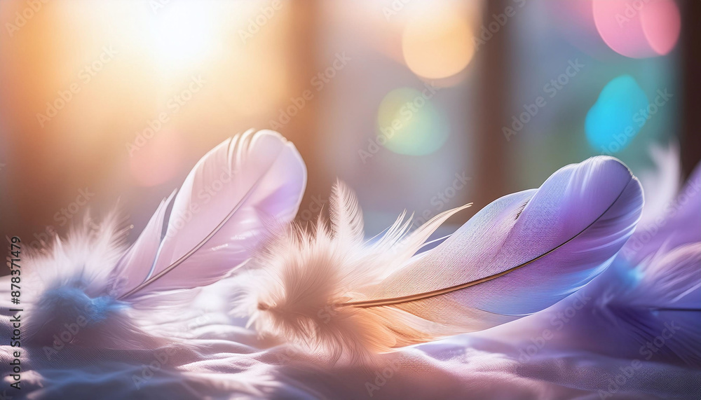 Poster feathers with chromatic color light rays