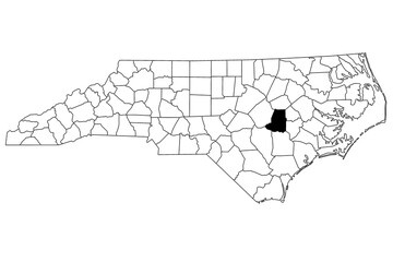 Map of Wayne County in North Carolina state on white background. single County map highlighted by black color on North Carolina map. UNITED STATES, US