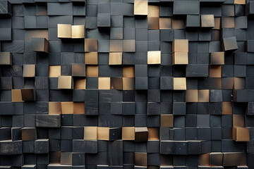 black and brown abstract 3D background with squares, textured geometric backdrop, abstract textured blocks. Geometric shapes overlap creating harmonious abstract composition.