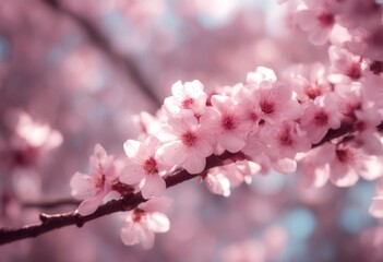 Obraz premium cherry pink blossom garden abstract tree flower sunlights apricot banner spring background blooming ai cherryblossom flowers almond bokeh