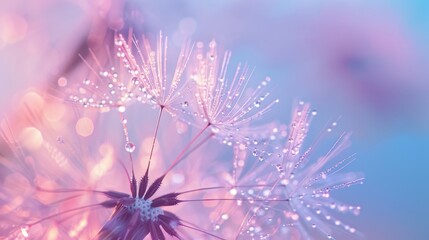 Water falls on a dandelion by parachute. generative ai