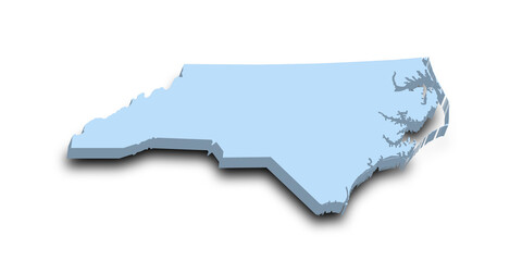 3d Map of North Carolina state with color. United State of America, US, United State