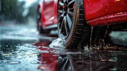 Testing the braking efficiency of car tires on slippery wet roads