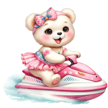 recommend clip art: A happy bear with a jet ski 