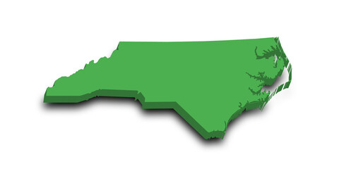 3d Map of North Carolina state with color. United State of America, US, United State