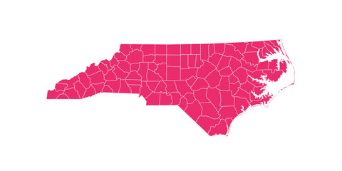 North Carolina administrative map. counties map of North Carolina with color, blank Map, empty map of North Carolina