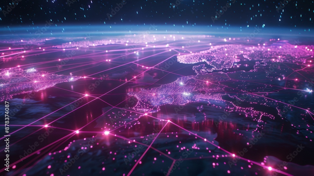 Poster a futuristic abstract image depicting a global network of connected data points. the image features 