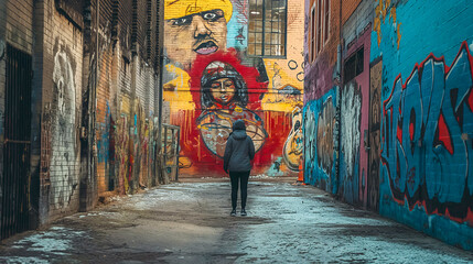 Bold and Intricate Street Art Mural in City Alley