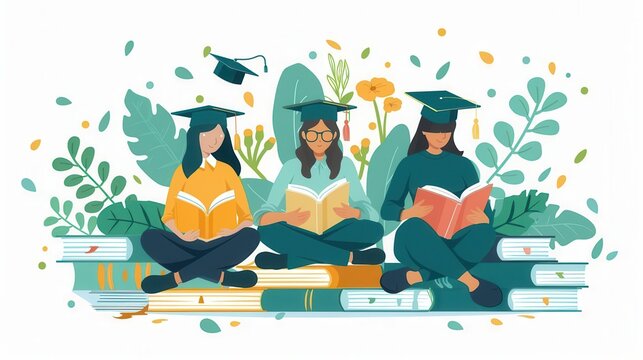 Continuous learning, individuals engaging in lifelong education, flat design illustration
