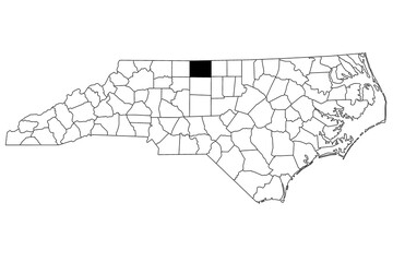 Map of Rockingham County in North Carolina state on white background. single County map highlighted by black color on North Carolina map. UNITED STATES, US