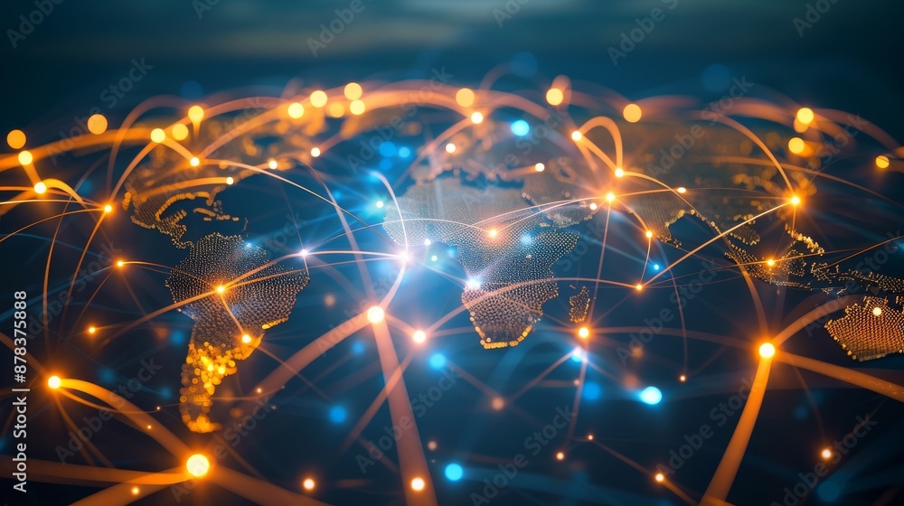 Aufkleber a glowing network of lines connecting the world, representing global communication and connectivity.