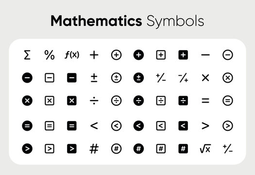 Math symbols, icon set. mathematical calculations. Collection of icons with plus, minus, root, greater than less than