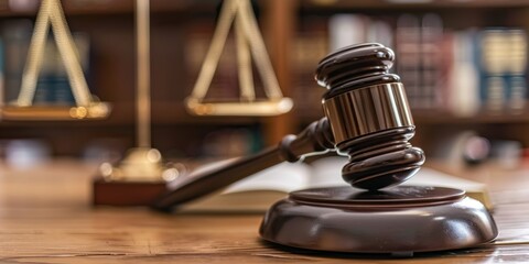 A gavel rests on a wooden table in a courtroom, symbolizing the power of the law
