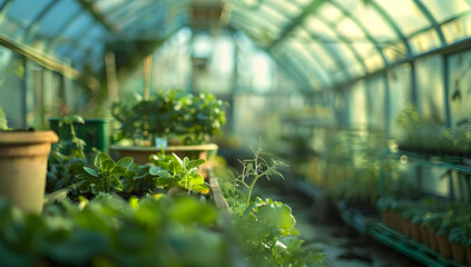 Lush green plants thriving in a well-maintained greenhouse, showcasing a serene and vibrant gardening environment.